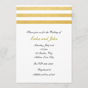 Faire-part de mariage chic rayé avec feuille dorée