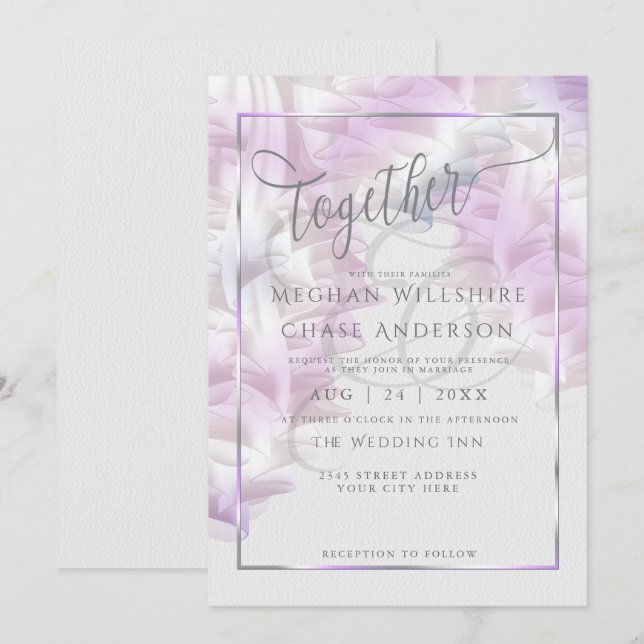 Faire-part de mariage | Chiffon Lilac Ombré Ruffle (Devant / Derrière)