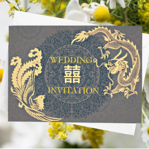 Faire-part de mariage chinois Dragon-Phoenix moder