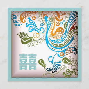 Faire-part de mariage chinois moderne Blue Phoenix