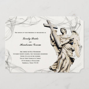 Faire-part de mariage chrétien croisé d'ange