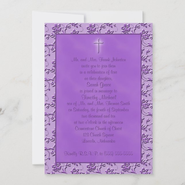 Faire-part de mariage chrétien du pouvoir pourpre (Devant)