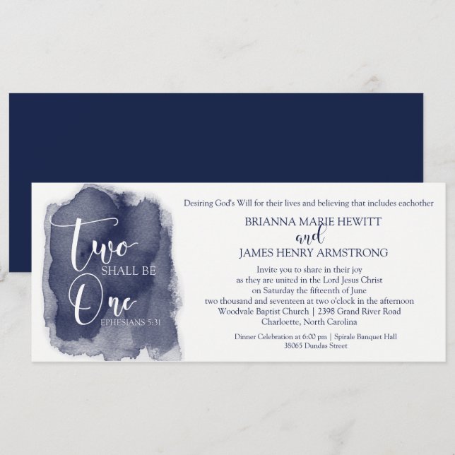 Faire-part de mariage chrétien - marine (Devant / Derrière)