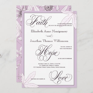 Faire-part de mariage chrétienne botanique pourpre