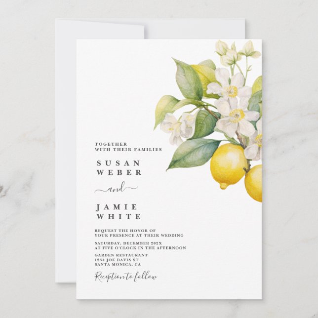 Faire-part de mariage citron (Devant)