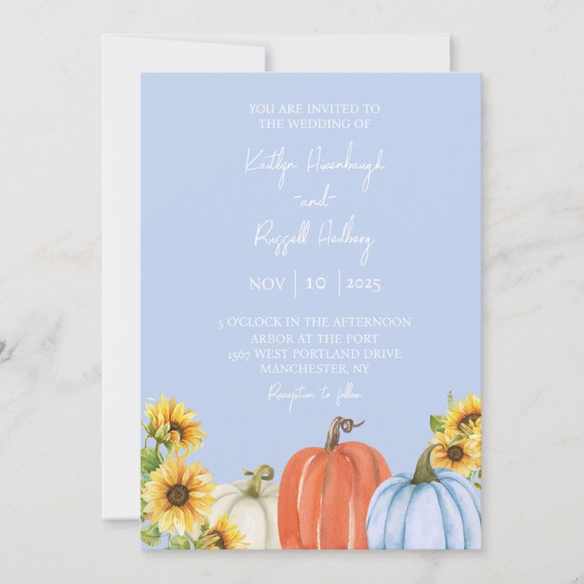 Faire-part de mariage citrouilles et tournesols (Devant)