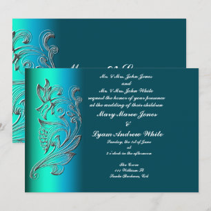 Faire-part de mariage classique Aqua intégrée