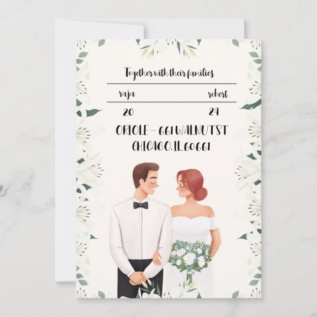 Faire-part de mariage classique avec belle fleur (Devant)