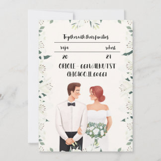 Faire-part de mariage classique avec belle fleur