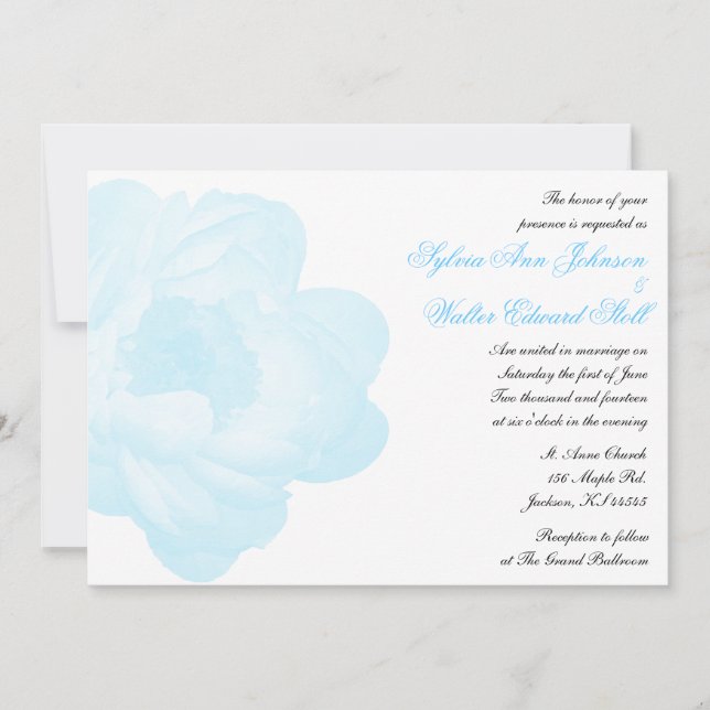 Faire-part de mariage classique Blue Peony (Devant)