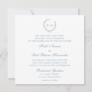 Faire-part de mariage classique de couronne bleu c