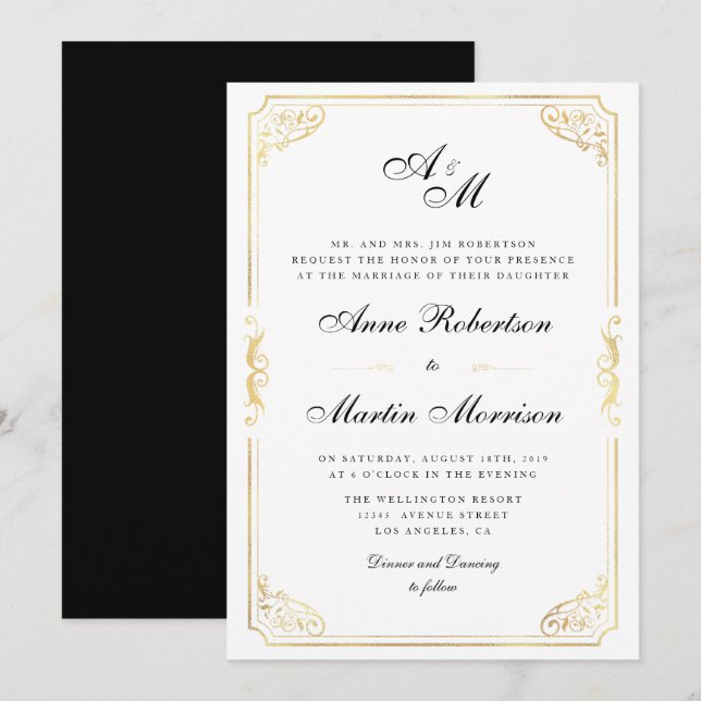 Faire-part de mariage classique élégant de cadre (Devant / Derrière)