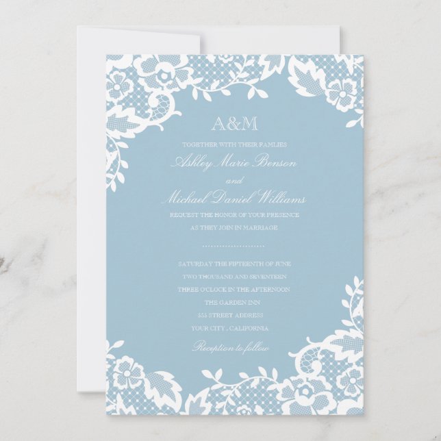 Faire-part de mariage classique en dentelle (Devant)