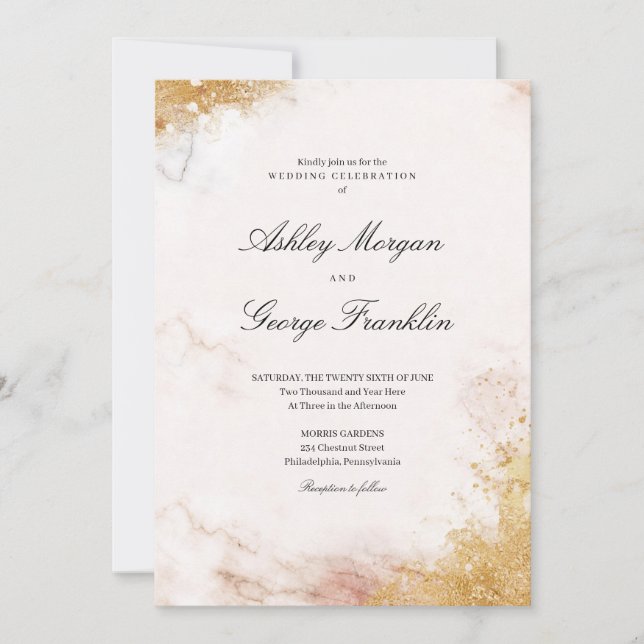 Faire-part de mariage classique en marbre de luxe (Devant)