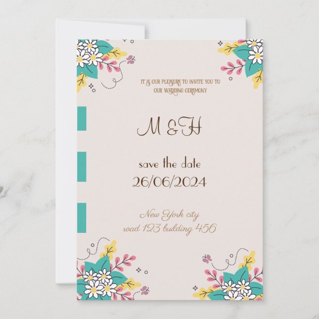 faire-part de mariage classique florale chic (Devant)