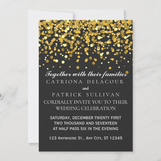 Faire-part de mariage classique Gold et Black Dots (Devant)