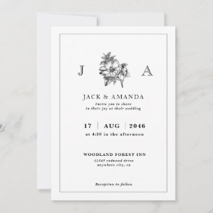 Faire-part de mariage classique noir et blanc élég