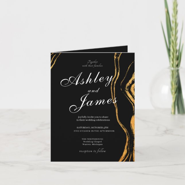 Faire-part de mariage classique noir et or (Devant)