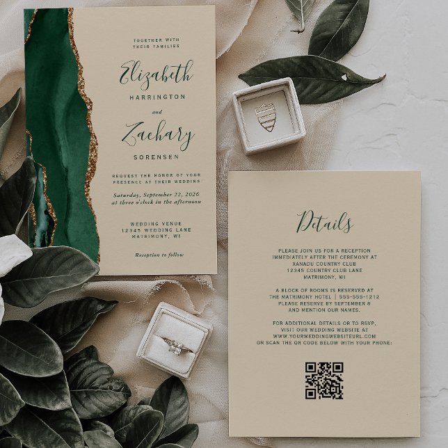 Faire-part de mariage Code QR Champagne Agate Émer (Créateur téléchargé)