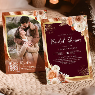 Faire-part de Mariage Code QR Floral Terracotta Bo
