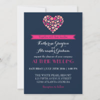 Faire-part de mariage Cœur d'amour Bleu marine et