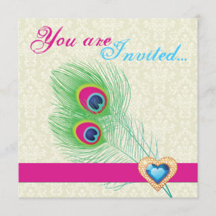 Faire-part de mariage coeur de bijoux en plumes de
