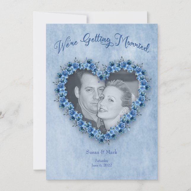 Faire-part de mariage Coeur de bleu Rose (Devant)