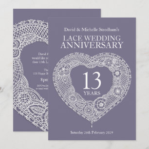 Faire-part de mariage coeur en dentelle 13 ans