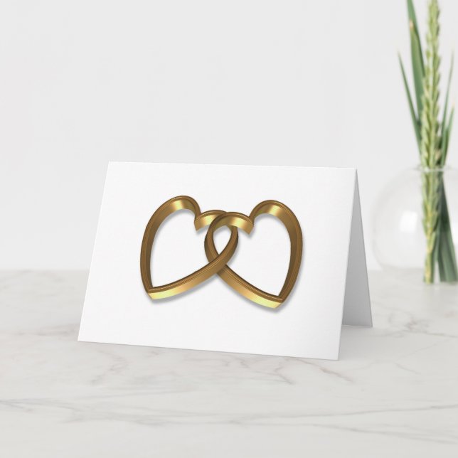 Faire-part de mariage coeur en or simple lié 3D (Devant)