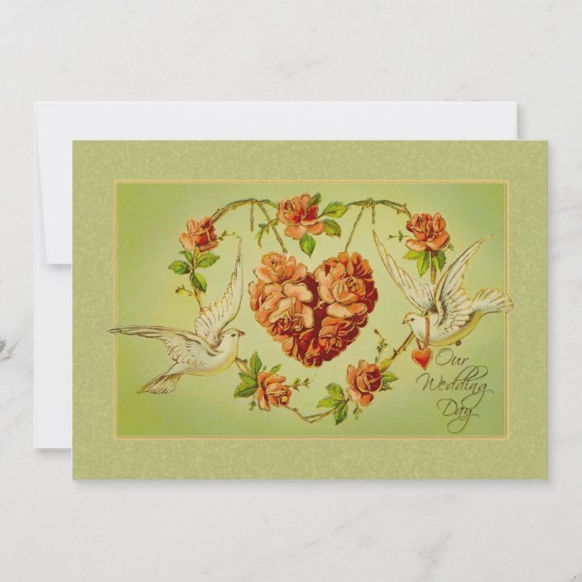 Faire-part de mariage Coeur Rose de la colombe vin (Devant)