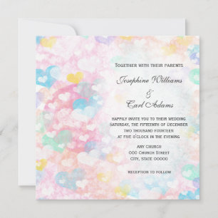 Faire-part de mariage coeurs superposés pastel