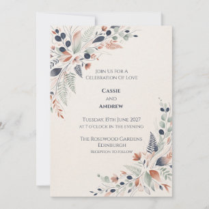 Faire-part de mariage Coin Floral Corail Bleu