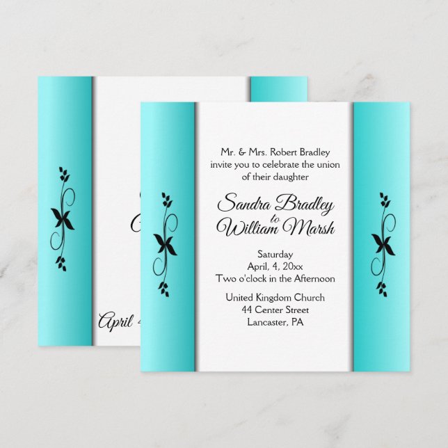 Faire-part de mariage Colonnes turquoises (Devant / Derrière)