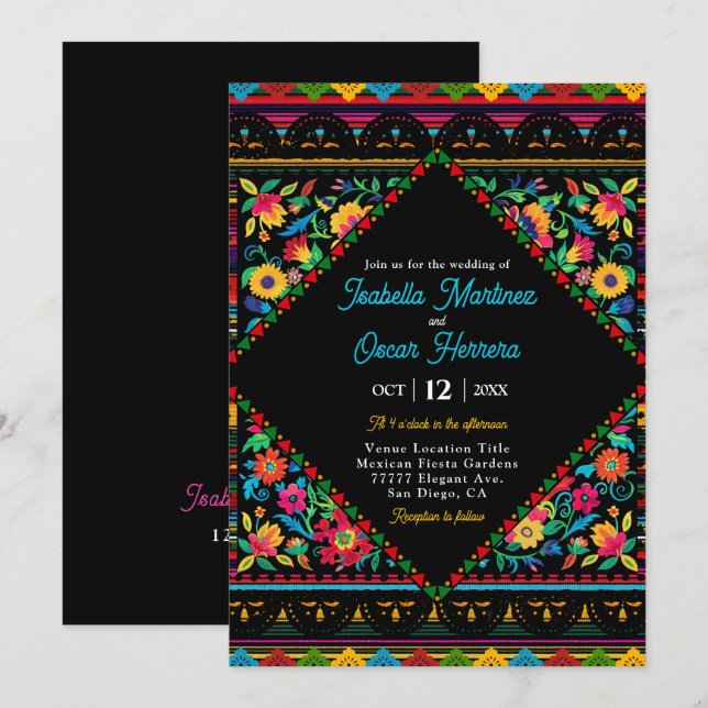 Faire-part de mariage colorée mexicaine (Devant / Derrière)