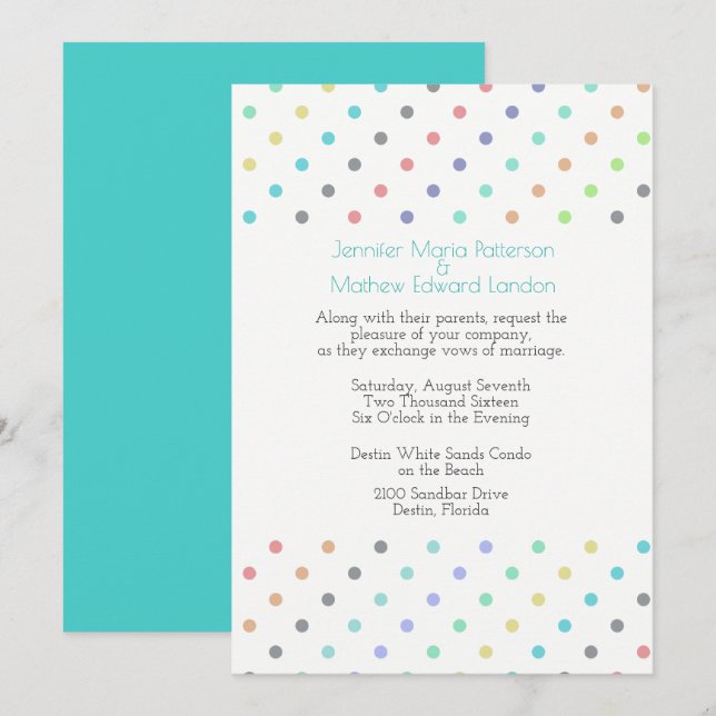 Faire-part de mariage Confetti Polka coloré (Devant / Derrière)