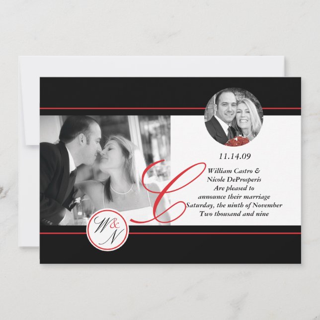 Faire-part de mariage contemporain monogrammé (Devant)