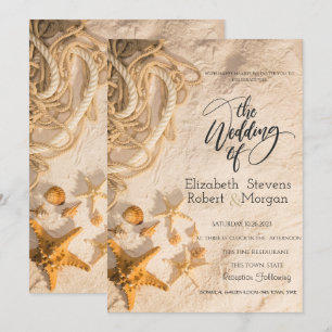 Faire-part de mariage corde coquillages sable