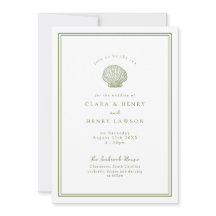 Faire-part de mariage côtier coquillage vert sauge