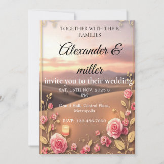 Faire-part de mariage Coucher de soleil Rose & Or