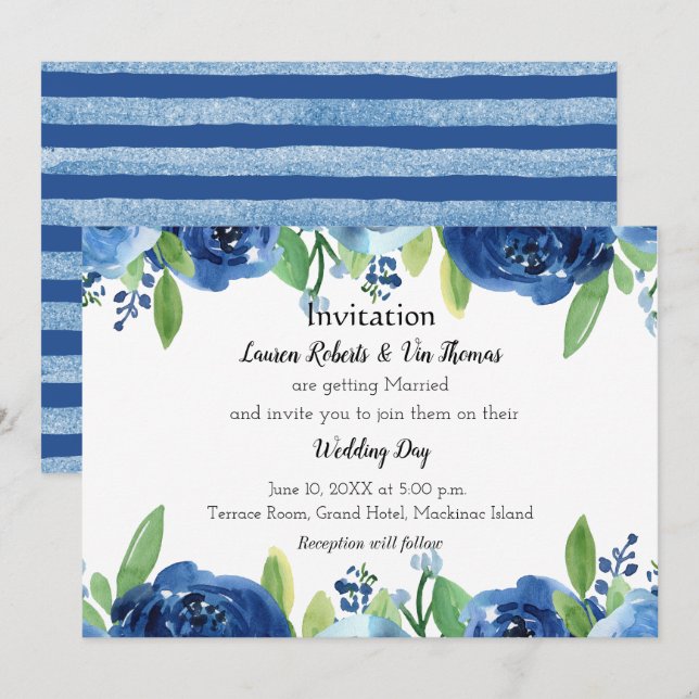 Faire-part de mariage couleur Rose bleu (Devant / Derrière)