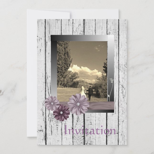 Faire-part de mariage country Daisy en bois de gra (Devant)