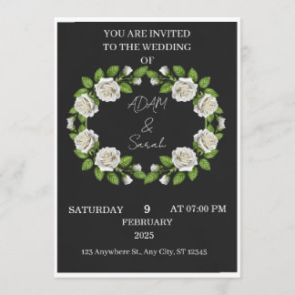 Faire-part de mariage Couronne de roses noir et bl