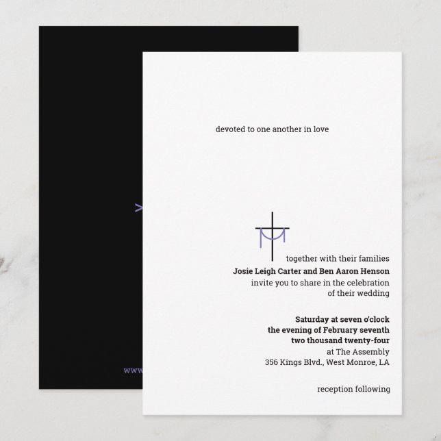 Faire-part de mariage croix et tissu (Devant / Derrière)