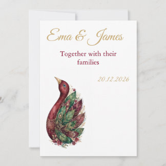 Faire-part de mariage cygne burgundy - monogramme