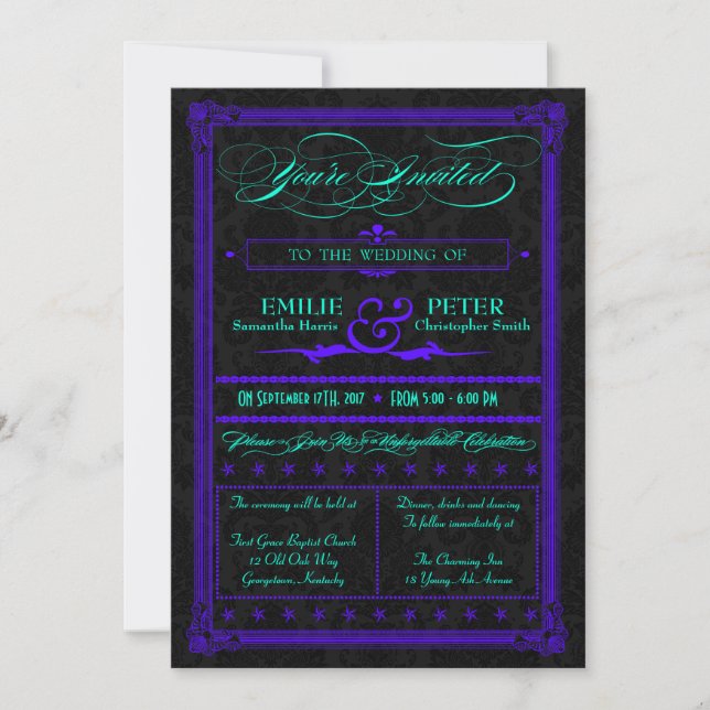 Faire-part de mariage d'affiche Turquoise et viole (Devant)