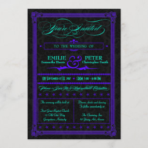 Faire-part de mariage d'affiche Turquoise et viole