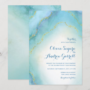 Faire-part de mariage d'agate d'aquarelle de bleu