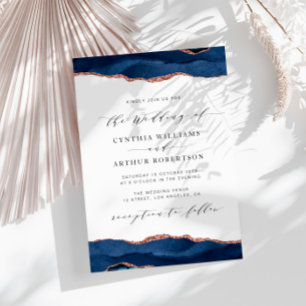 faire-part de mariage d'agate d'or marine et rose