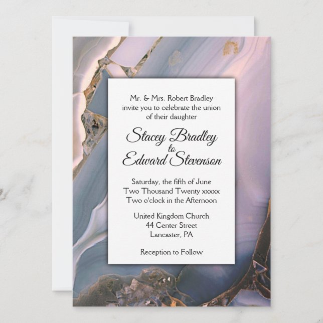 Faire-part de mariage d'âge en marbre rose et gris (Devant)