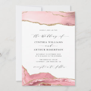 faire-part de mariage d'agneau rose et or